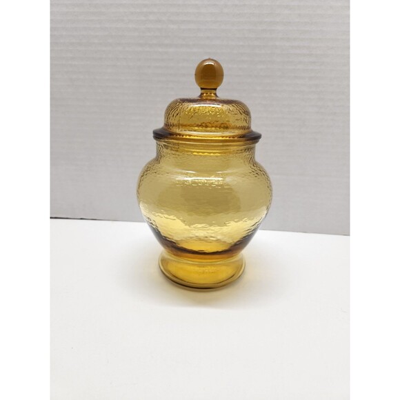 Vintage Pebble Glass Apothecary Glass Jar Container 9" Yellow Amber. - Picture 2 of 8